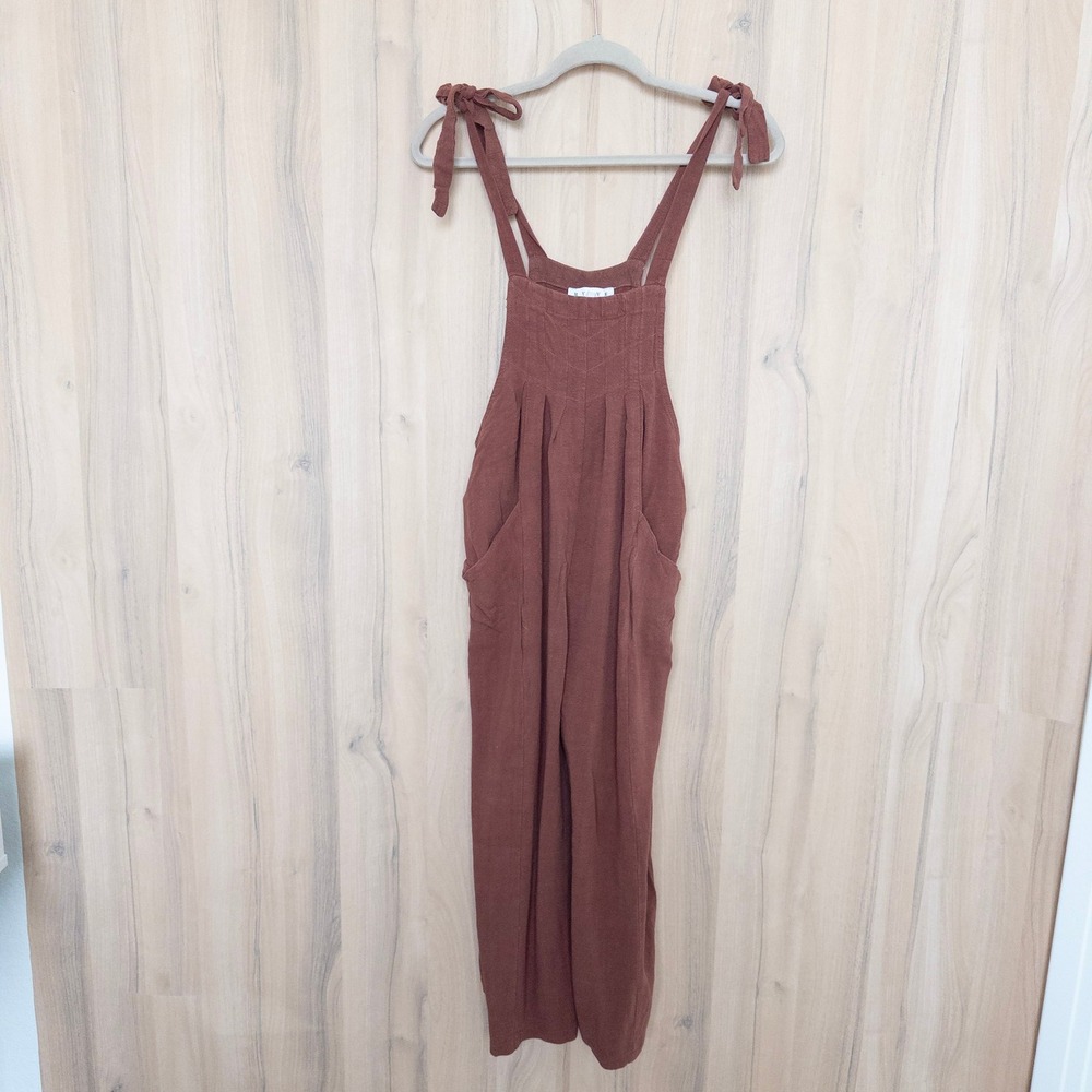 HYFVE Rust Brown Tie-Shoulder Linen Jumpsuit